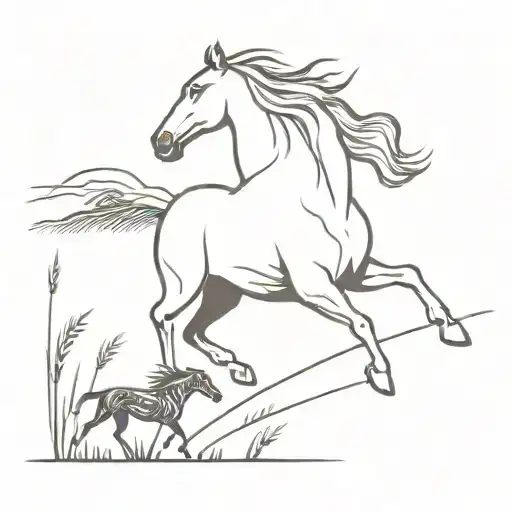 Dog With Horse Galloping Through A Field