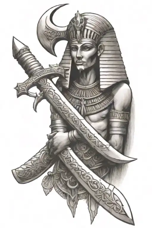 Egyptian Sickle Next To Templar Sword