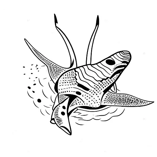 A Manta Ray Above A Shark On A Back