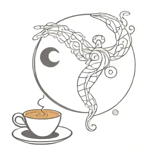 Cancer Zodiac Sign And Coffee Laptop And Yinyang Symbol