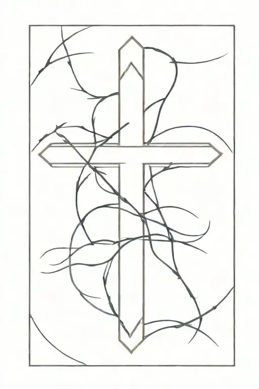 Cross With Crown Of Thorns Behind