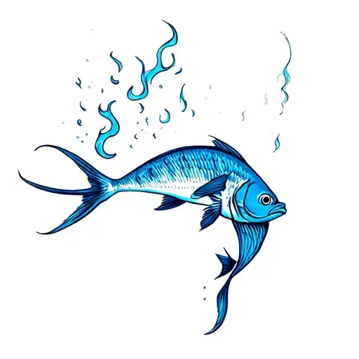 A Blue Fish Caught In Fire Head Toward Heaven And Falling In Abyss