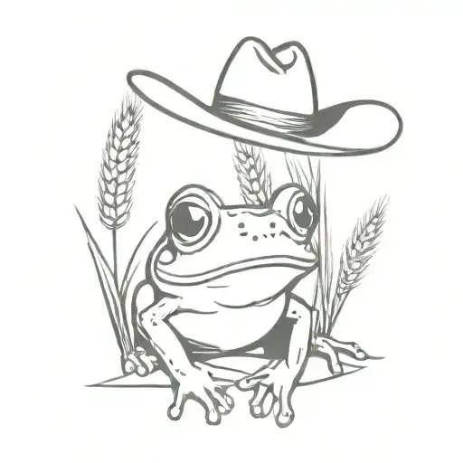 Frog With Cowboy Hat With Wheat In Mouth