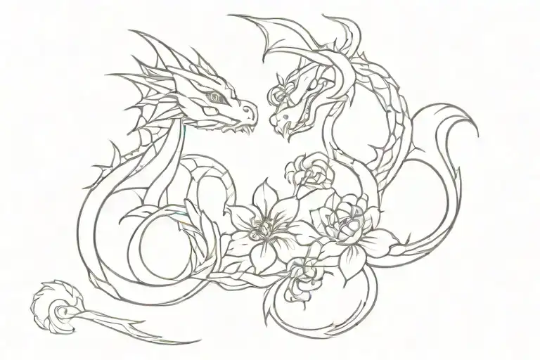 Dragons And Flowers Intertwined Collarbone