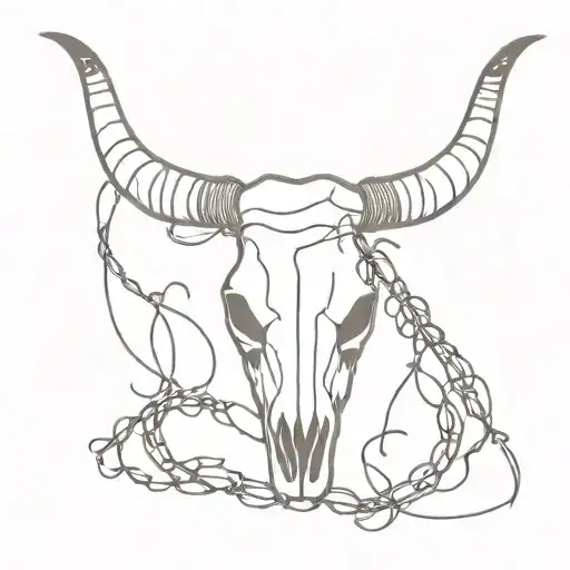 Longhorn Skull And Barb Wire
