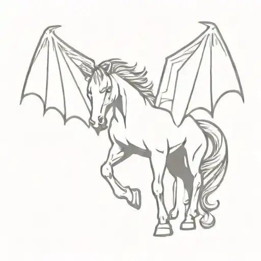 Minimalist Horse With Bat Wings Made
