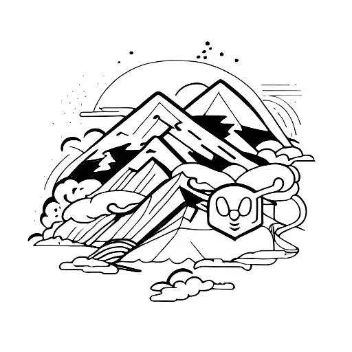 Drone Flowing Through Mountain Peaks In Forest And White Mouse On Top Of One Peak