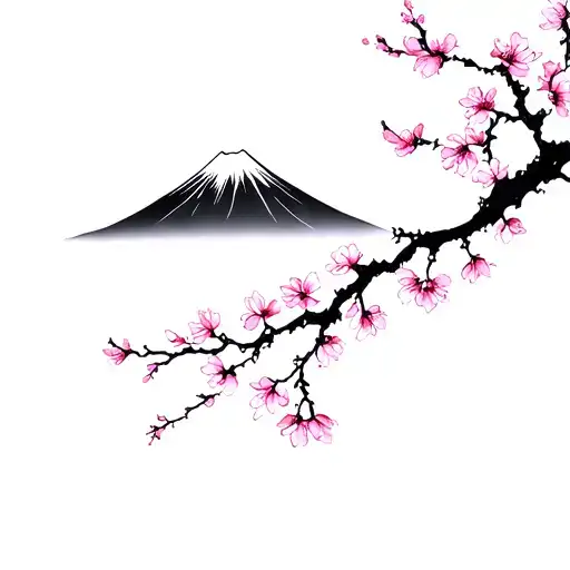 Cherry Blossoms With Mount Fuji Background Black
