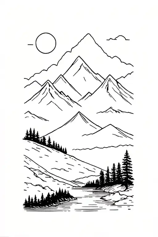 Nature Scene With Mountains And A River