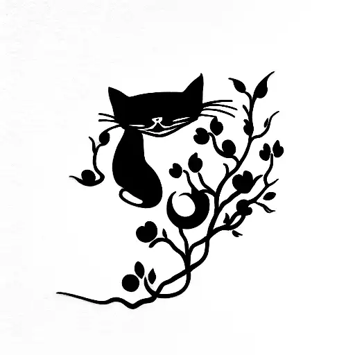 Black Cat And Cherry Blossom