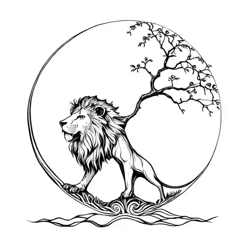 Tree Of Life With Lions Head Emerging