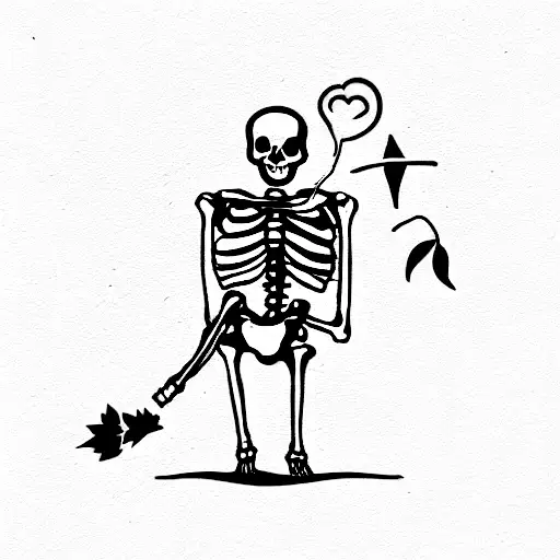 Skeleton Smoking A Cigarette Sitting Under A Tree