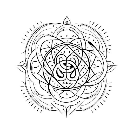 A Minimalist Tattoo Of A Mantra From The Vedas Written In A Circular Pattern Around A Globe