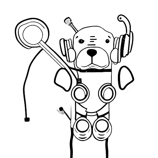 A Minimalist Tattoo Of A Dog Wearing Headphones And Playing A Guitar