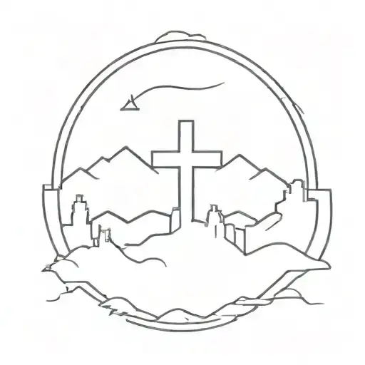 The Outline Of Texas With Mountains On The Inside With 3 Crosses On The Mountains