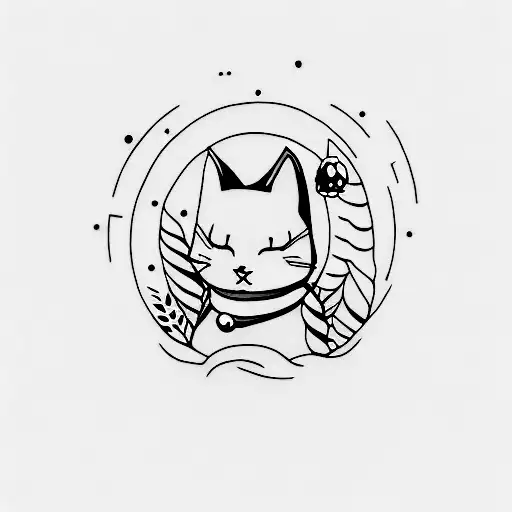 A Minimalist Tattoo Of A Fluffy Grey Cat Silhouette