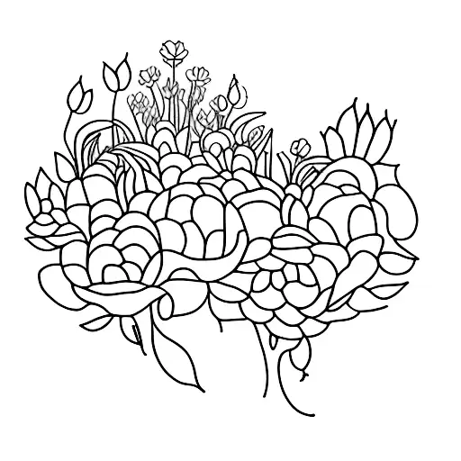 A Minimalist Tattoo Of A Dog Walking Through A Field Of Tulips