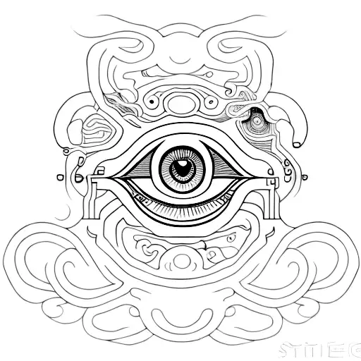 A Minimalist Tattoo Of An Eye Surrounded By Psychedelic Patterns