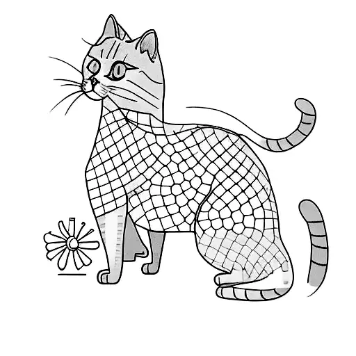 A Minimalist Tattoo Of A Fluffy Grey Cat Silhouette