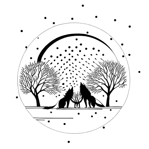A Family Of Wolves Howling At The Moon