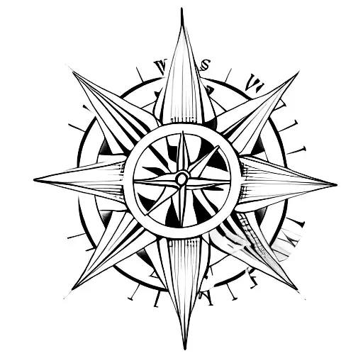 A Minimalist Tattoo Of A Compass Needle Intertwined With A Rose Stem