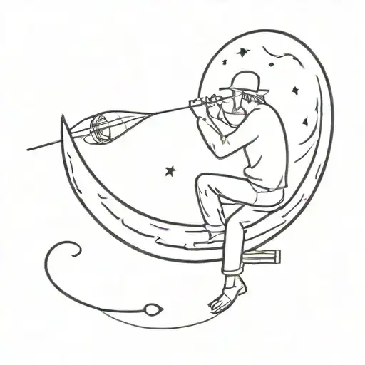 Man Fishing A Cursive Letter W From The Moon