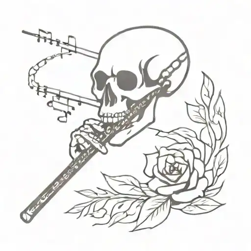 Skull And Flute With Music Notes