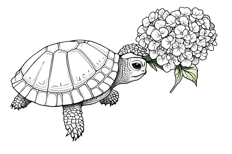 Turtle Holding Hydrangeas In Its Mouth