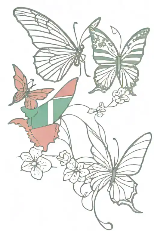 Mexican Flag And Puerto Rican Flag As Butterfly's With Flowers