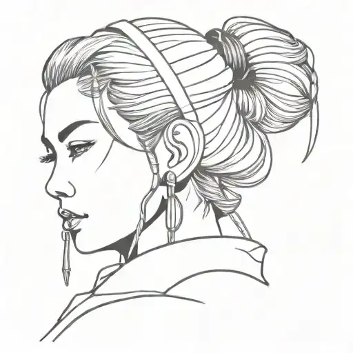 Samurai Warrior Woman Posing Head Phones Screen