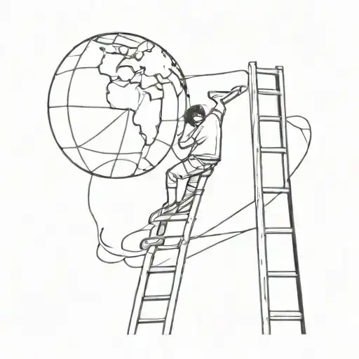 Boy Climbing A Ladder At The End Of Which Is Globe