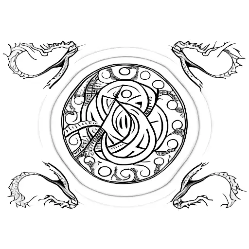 A Dragon And A Rat Zodiac Sign Entwined In A Yin-yang Symbol With A Tree Of Life