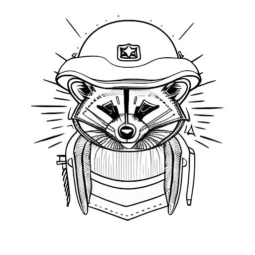 Military Helmet With A Raccoon Peeking Out From Behind