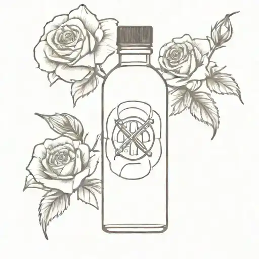 Small Bottle With Toxic Symbol Surrounded By Roses