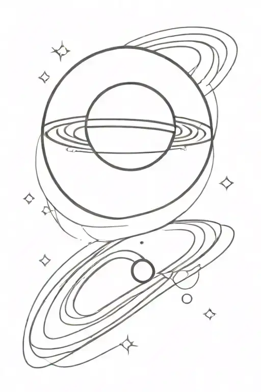 Minimal Drawing With Planet Saturn Planet
