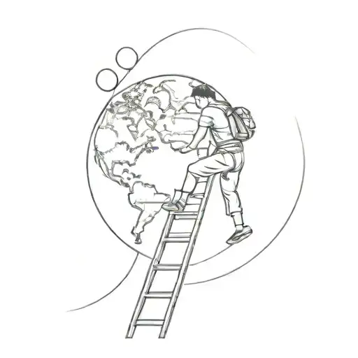 Boy Climbing A Ladder With The Globe Earth At The End