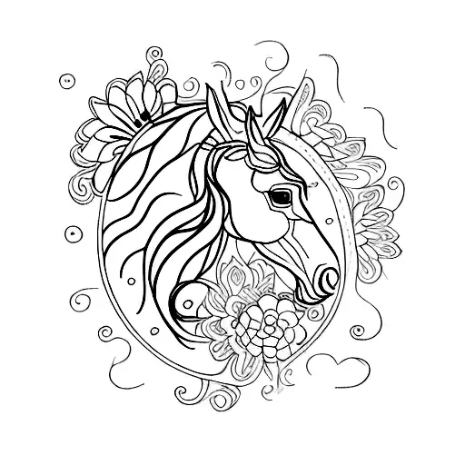 A Whimsical Carousel Horse Adorned With Vibrant Flowers And Intricate Patterns