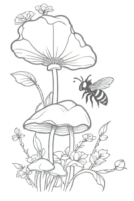 Flower And Bee And Mushroom