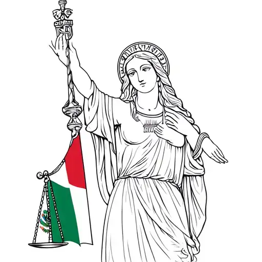 Lady Justice With Mama Mary Wearing Mexico Flag