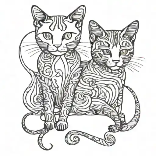 Two Cat Outline Intertwined