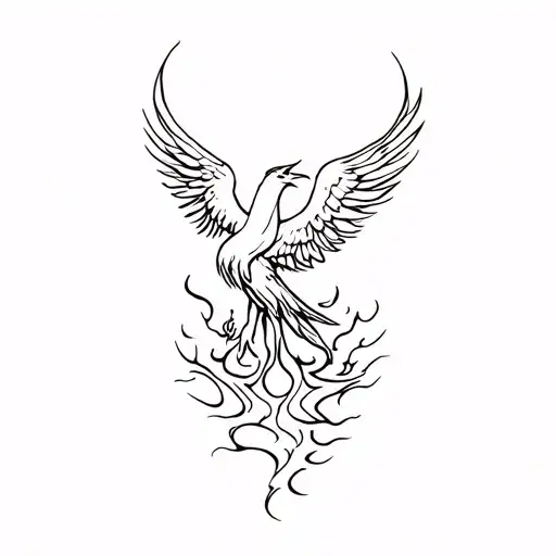 Fine Line Tattoo Pheonix Rising From Ashes