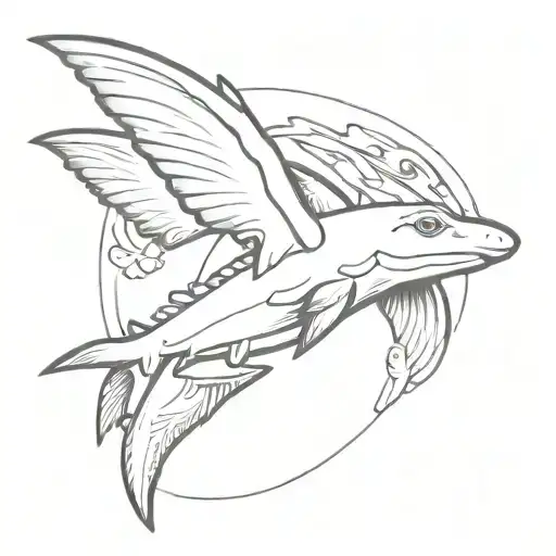 Hammerhead Shark With Angel Wings Minimalistic