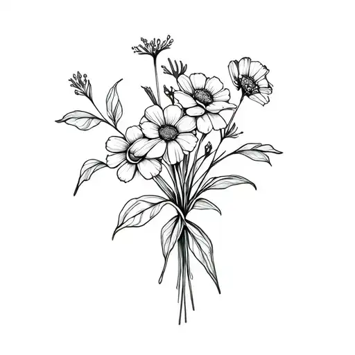 Fine Line December And September Birth Flowers Into A Bouquet