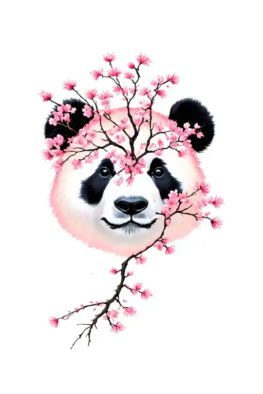 Collage Of Cherry Blossum Trees That Form The Face Of A Panda