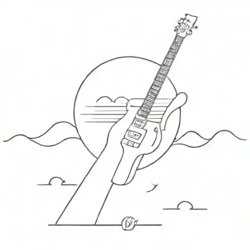 A Small Tattoo Of A Sunset With Three Dots And An Electric Guitar