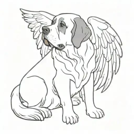 Saint Bernard Sitting With Angel Wings Spread Wings