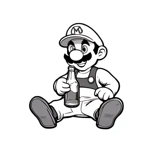 Mario Sitting Down Holding A Beer Bottle