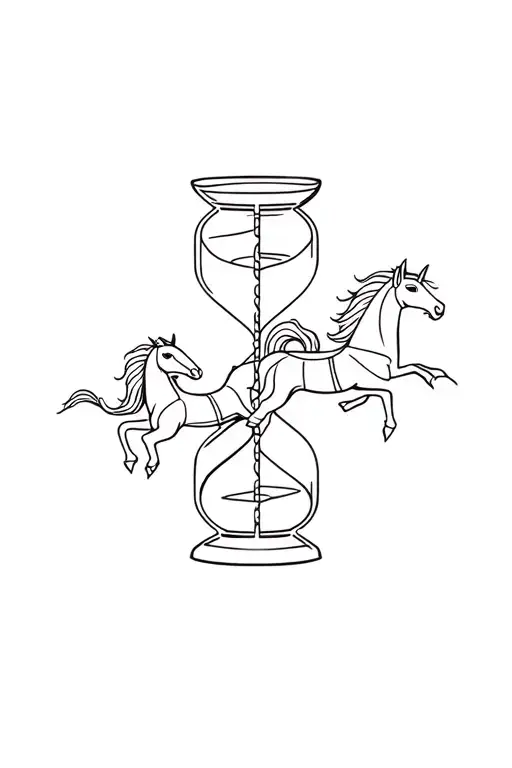 An Hourglass With A Carousel Horses Breaking Free