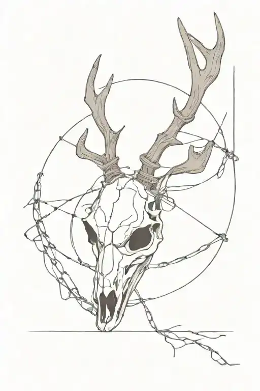 Deer Skull With Barb Wire Wrapped