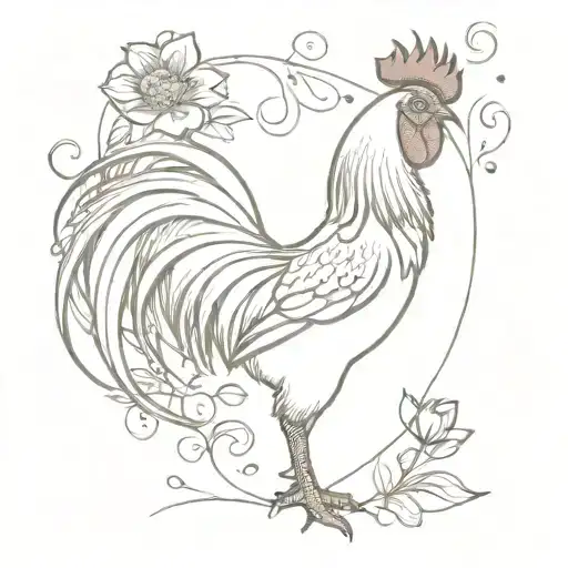 Fighting Rooster With Flowers